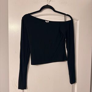 Garage Black Long Sleeve Off-Shoulder Top